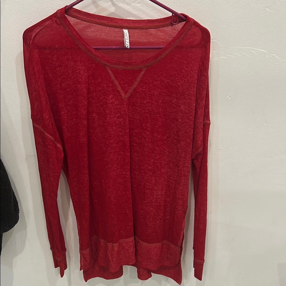 Z Supply Red Sheer Long Sleeve Blouse